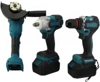 Акумуляторний набір Makita 3в1 Гайковерт DTW385 шуруповерт DTW488 Кутова шліфувальна болгарка DGA506Z Макіта 48V 5Ah з 2 акумуляторами в кейсі
