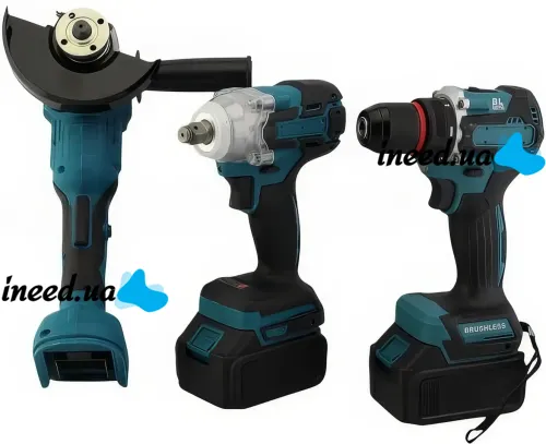 Акумуляторний набір Makita 3в1 Гайковерт DTW385 шуруповерт DTW488 Кутова шліфувальна болгарка DGA506Z Макіта 48V 5Ah з 2 акумуляторами в кейсі
