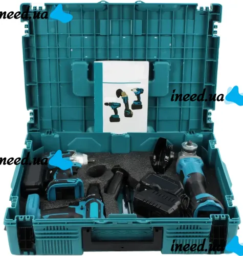 Акумуляторний набір Makita 3в1 Гайковерт DTW385 шуруповерт DTW488 Кутова шліфувальна болгарка DGA506Z Макіта 48V 5Ah з 2 акумуляторами в кейсі