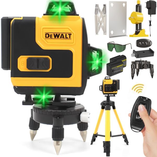 Лазерный уровень DeWalt DCLE34031N 4D 16-линейный зеленый луч на 2 аккумулятора, нивелир для измерения пересечения линий на 360 со штативом в кейсе