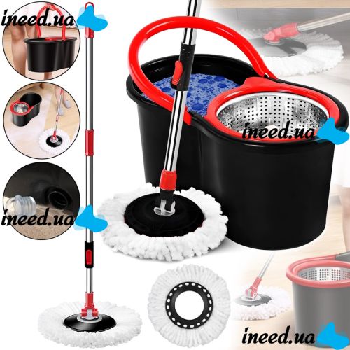 Комплект швабра з турбо віджимом і відром Spin Mop 360 10 л набір для прибирання та миття підлоги Magic Mop телескопічна швабра з насадкою з мікрофібри