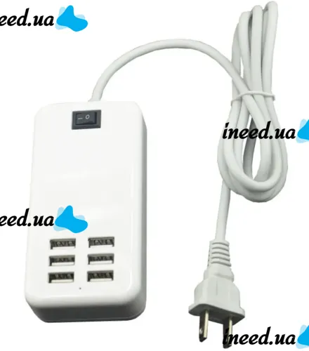 Мережевий зарядний пристрій USB Desktop Charger 20W на 6 портів з вимикачем, Зарядка адаптер для зарядки телефонів на 6 роз'ємів від мережі Білий