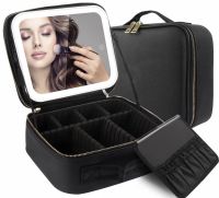 Niceland MAG-589 Cosmetics Storage Organizer with LED Mirror and Carrying Handle, Travel Cosmetic Bag, Illuminated Beauty Case Black