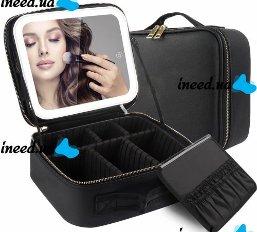 Niceland MAG-589 Cosmetics Storage Organizer with LED Mirror and Carrying Handle, Travel Cosmetic Bag, Illuminated Beauty Case Black