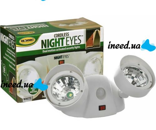 Вуличний настінний світлодіодний ліхтар прожектор Cordless Night Eyes ULK-N22 з датчиком руху, бездротовий світильник на стіну від батарейок Білий