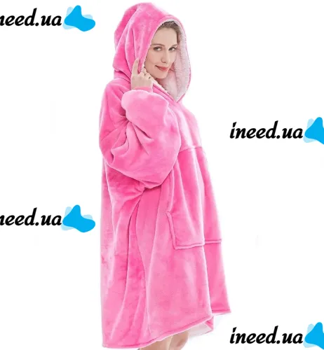 Толстовка-плед з капюшоном Huggle Hoodie Ultra Plush Blanket 2в1 унісекс оверсайз худі плюшевий плед з рукавами на флісі 74х110 см рожева