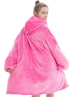 Толстовка-плед з капюшоном Huggle Hoodie Ultra Plush Blanket 2в1 унісекс оверсайз худі плюшевий плед з рукавами на флісі 74х110 см рожева