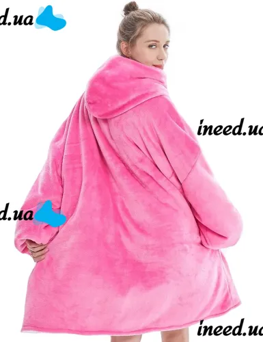 Толстовка-плед з капюшоном Huggle Hoodie Ultra Plush Blanket 2в1 унісекс оверсайз худі плюшевий плед з рукавами на флісі 74х110 см рожева