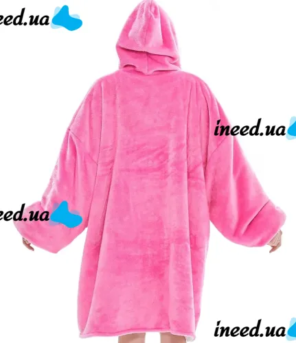 Толстовка-плед з капюшоном Huggle Hoodie Ultra Plush Blanket 2в1 унісекс оверсайз худі плюшевий плед з рукавами на флісі 74х110 см рожева