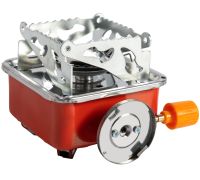 Tourist gas burner stove taganok Kovar MB-K202 for cooking with collet mounting for gas cylinders and piezo ignition Red