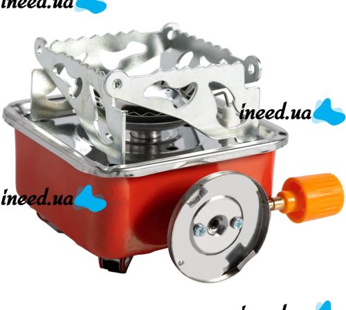 Tourist gas burner stove taganok Kovar MB-K202 for cooking with collet mounting for gas cylinders and piezo ignition Red