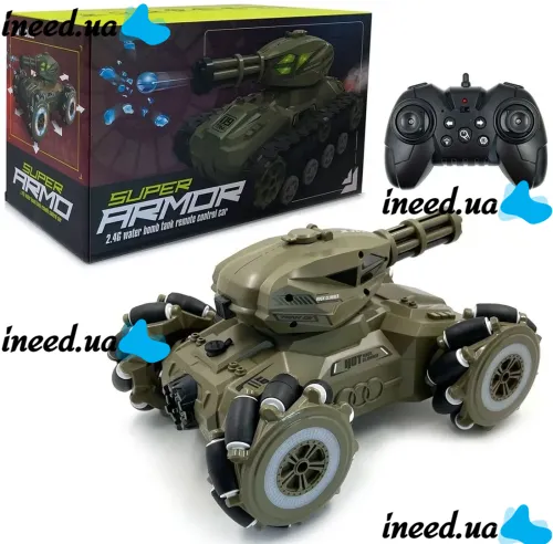 Дитячий всюдихід з кулеметом Tracked Tank Pank Shooter стріляє кульками на радіокеруванні від руки і пульта, акумуляторний танк 1500 mah Зелений