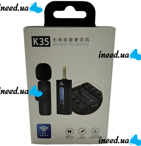 Петличний подвійний мікрофон K35 з AUX для смартфона з прищіпкою на одяг, Петличка 2 мікрофони з шумозаглушенням для блогера 3,5 мм до 20м Чорна