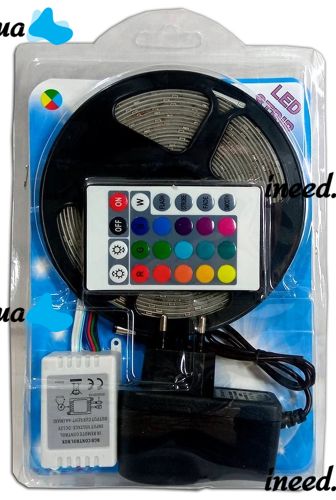Комплект Світлодіодна LED стрічка 3528 RGB всі кольори 12V кольорова 5м пульт блок, різнобарвна в силіконі SMD2835 багатобарвна світлодіодної стрічки