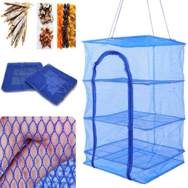 Hanging Folding Mesh Dryer for fish and vegetables 3 tiers 39x39x75cm, Reinforced Sectional Longline Mesh for drying mushrooms and fruits in the air