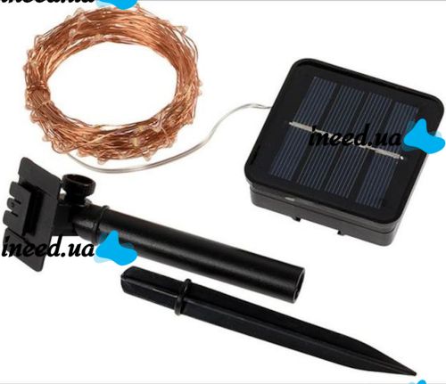 Уличная светодиодная гирлянда Solar String Lights 12 метров 100 LED RGB диодов с солнечной панелью, Водонепроницаемая Роса с пультом Мультицветная