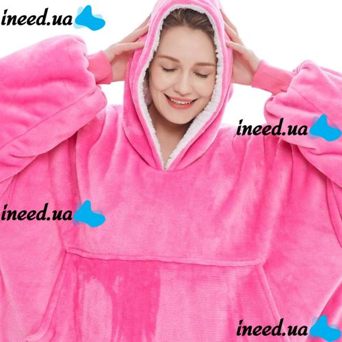 Толстовка-плед з капюшоном Huggle Hoodie Ultra Plush Blanket 2в1 унісекс оверсайз худі плюшевий плед з рукавами на флісі 74х110 см рожева