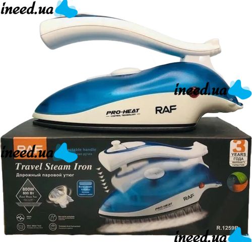 RAF R.1259B 800W folding hand iron with temperature regulator and water tank, RAF R.1259B 800W folding hand iron with ceramic soleplate steamer, RAF ceramic soleplate steam iron