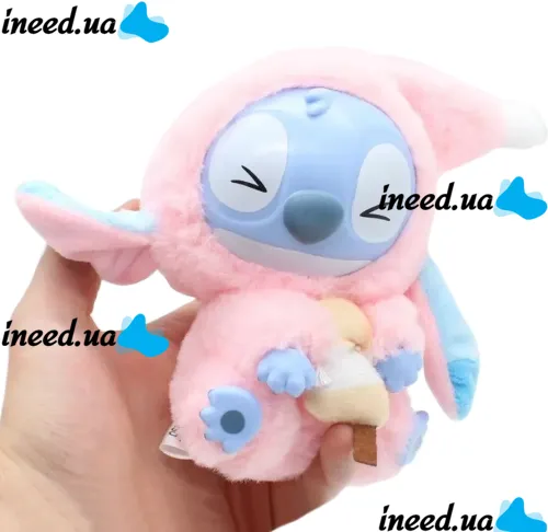 Children's plush surprise toy Labubu Stitch Eat Something 16cm, Soft collectible Labubu Stitch keychain figurine in pajamas for kids