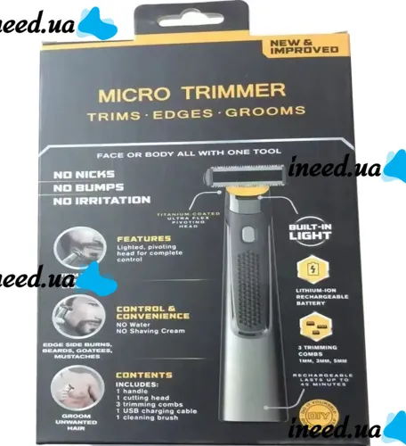 Бездротовий тример MicroTouch TR-159 для гоління і стрижки вусів і бороди з підсвічуванням, акумуляторна машинка з 3 насадками для видалення волосся