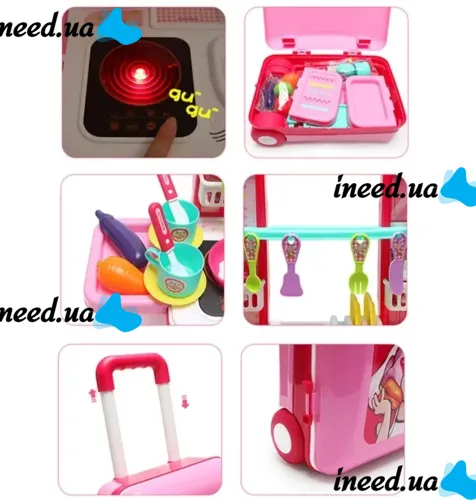 Children's Educational Playset kitchen Happy Chef 2in1, Large children's kitchen in a suitcase on wheels 678-206A