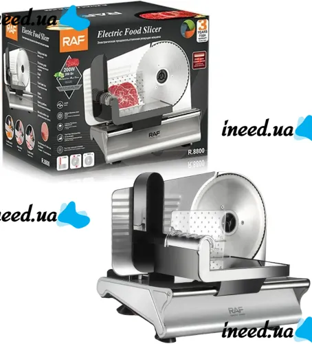 RAF R.8800 electric slicer for slicing meat, sausage and cheese products, RAF meat and cheese slicer from mains supply