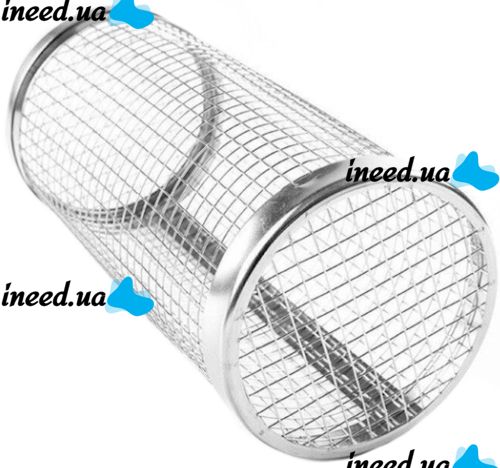 Cylindrical non-stick grill grid basket IRIS KT-183 for vegetables meat fish without handle, stainless steel barbecue grate with rotation