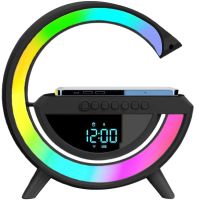 Настільна смарт лампа нічник 4 в 1 RGB BT-3401 акумуляторний з бездротовою зарядкою 15W і Bluetooth колонкою, світлова звукова колонка Чорна