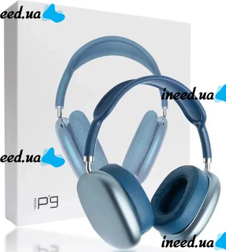 Накладні бездротові навушники Bluetooth Macaron P9 Max з Aux, повнорозмірні блютуз стереонавушники зі слотом карти пам'яті MicroSD, TF Card сині