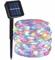 Уличная светодиодная гирлянда Solar String Lights 12 метров 100 LED RGB диодов с солнечной панелью, Водонепроницаемая Роса с пультом Мультицветная