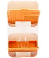 Wall-mounted Soap Organizer Flip Lid Drain Soap Box with 2 compartments with hinged lids, Double Hinged soap Dish with drain to the bathroom wall