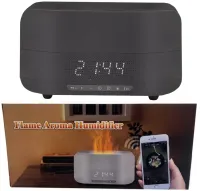 Ультразвуковий зволожувач повітря RGB Flame Aroma Humidifier H115A з ефектом полум'я Bluetooth колонка з LED годинами Аромадифузор нічник з пультом