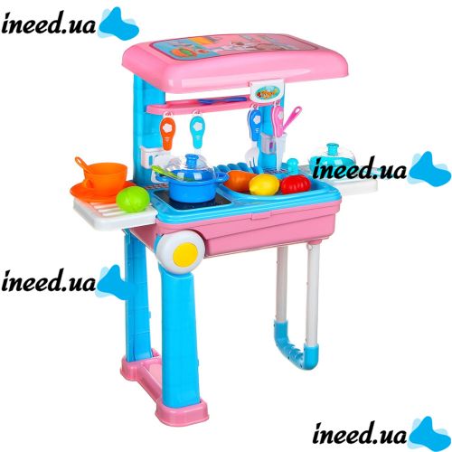 Children's Educational Playset kitchen Happy Chef 2in1, Large children's kitchen in a suitcase on wheels 678-206A