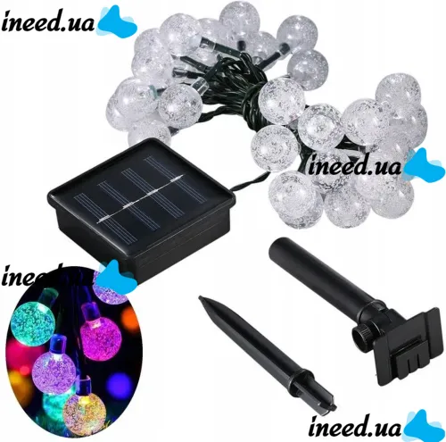 Уличная садовая гирлянда лампочки RGB Crystal Balls Lights 6 метров 20 LED фонариков на солнечной батарее, Водонепроницаемые фонарики Solar для сада