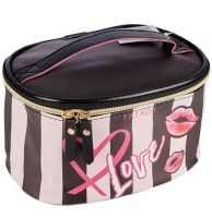 Дорожня косметичка органайзер Tatadu Love 21x13x8 см для зберігання косметики, Сумка Make up bag з відсіками для пензлів на блискавці з ручкою Чорна