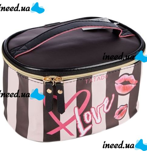 Дорожня косметичка органайзер Tatadu Love 21x13x8 см для зберігання косметики, Сумка Make up bag з відсіками для пензлів на блискавці з ручкою Чорна