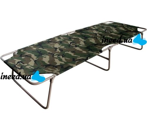 Folding single bed with headrest DSSLU 59 with a load of up to 120 kg, Tourist cot with pillow 190x75x43 cm Camouflage