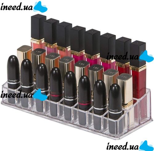 Універсальний акриловий органайзер підставка Lipstick Shelf на 24 комірки для зберігання косметики і помади Контейнер для макіяжу і дрібниць прозорий