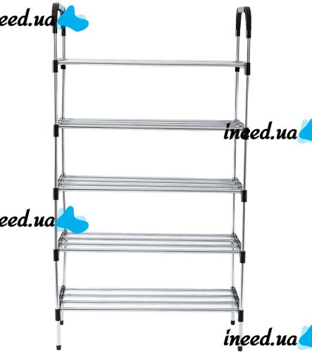Підлогова Полиця органайзер Shoe Rack Rias RD-9005 для зберігання взуття 6 ярусів, стійка етажерка на 6 секцій полиць 115x56x30 см зі сталі срібляста