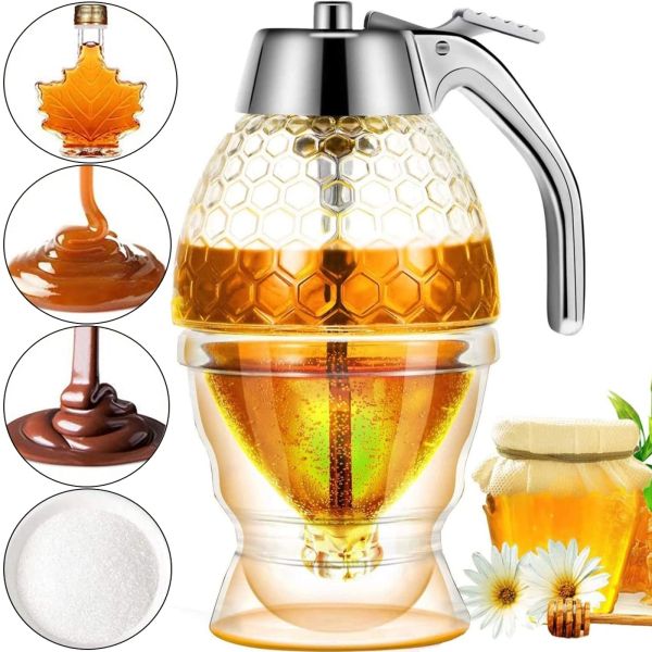 Honey Dispenser Honey Dispenser hand dispenser 200 ml, capacity flask for sauces, caramel, jam, dispenser-dispenser on a stand 10*15 cm