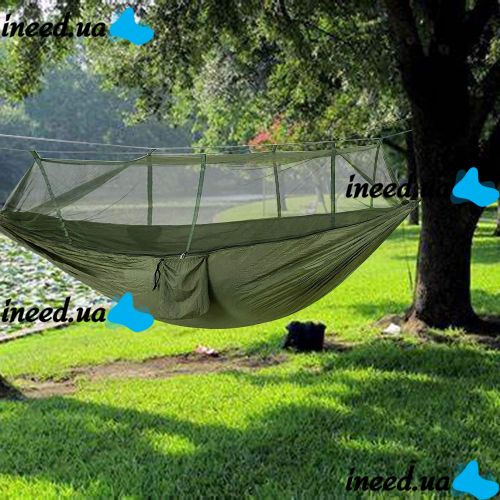 Підвісний туристичний нейлоновий гамак Hammock With Net Army до 200 кг з москітною сіткою для кемпінгу похідний гамак 263х135 Хакі Олива, Оливковий