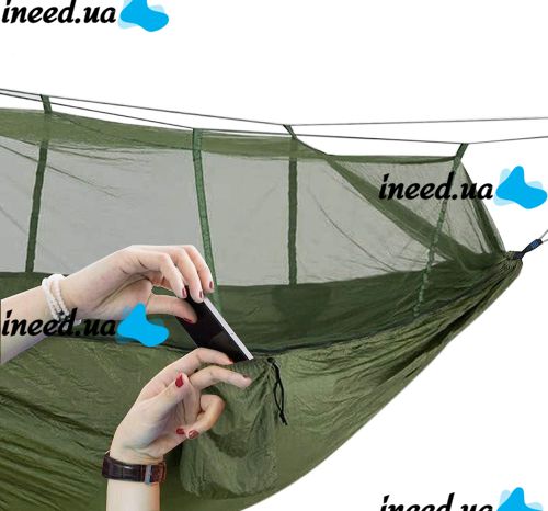 Підвісний туристичний нейлоновий гамак Hammock With Net Army до 200 кг з москітною сіткою для кемпінгу похідний гамак 263х135 Хакі Олива, Оливковий