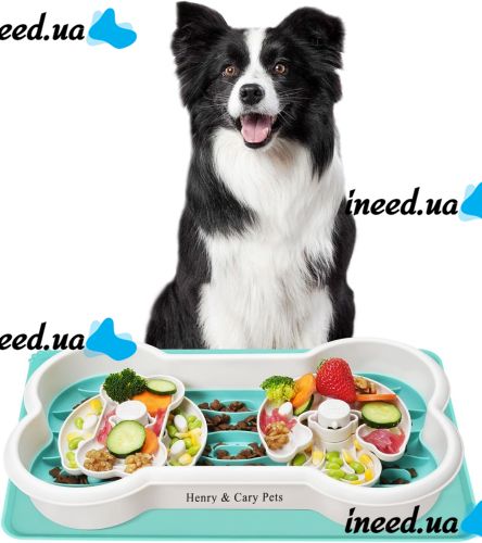 Подвійна годівниця лабіринт Henry & Cary Pets для повільного годування собак і кішок, Миска для тварин у вигляді кісточки з обертанням на 360 градусів