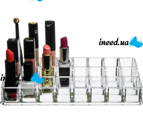 Універсальний акриловий органайзер підставка Lipstick Shelf на 24 комірки для зберігання косметики і помади Контейнер для макіяжу і дрібниць прозорий