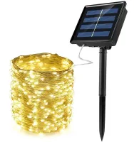 Уличная светодиодная гирлянда Solar String Lights 22 метра 200 LED диодов Теплый белый Роса Warm light с солнечной панелью для деревьев и веранд