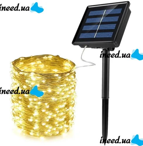 Уличная светодиодная гирлянда Solar String Lights 22 метра 200 LED диодов Теплый белый Роса Warm light с солнечной панелью для деревьев и веранд