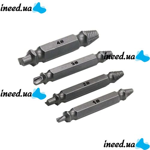A set of Easy Out Tool S2 bit extractors 4 pcs in a box, double-sided nozzles for unscrewing broken, licked screws and bolts on a screwdriver
