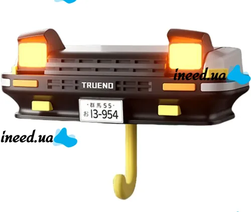 Настінний тримач органайзер для ключів у стилі Toyota Trueno AE86 з LED підсвічуванням фар, Настінна авто ключниця з 1 гачком від батарейок