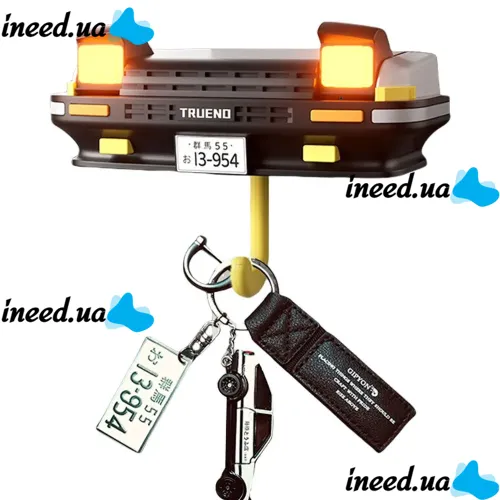 Настінний тримач органайзер для ключів у стилі Toyota Trueno AE86 з LED підсвічуванням фар, Настінна авто ключниця з 1 гачком від батарейок