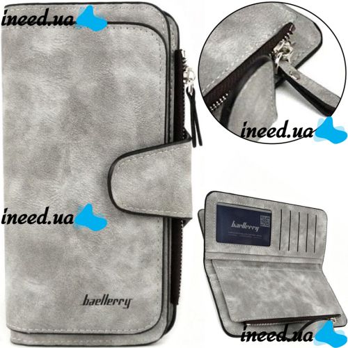 Женский замшевый кошелек Baellerry Forever N2345 Grey женское мини портмоне на 10 отделений для купюр и мелочи 19х10.5 см Серое